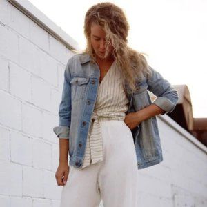 Hackwith Design House Balloon Sleeve Reversible Strip Wrap Top Small